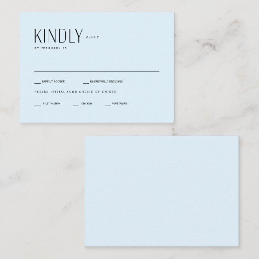 Eis Blue Contemporary Wedding RSVp Begleitkarte (Vorne/Hinten)
