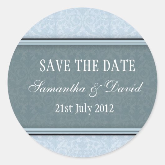 Eis Blue Damask Monogram Wedding Sticker (Vorderseite)