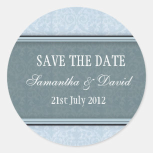 Eis Blue Damask Monogram Wedding Sticker