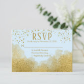 Eis Blue Gold Confetti UAWG Wedding Response RSVP Karte (Stehend Vorderseite)