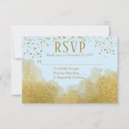 Eis Blue Gold Confetti UAWG Wedding Response RSVP Karte