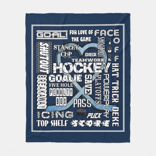 Eis Blue Heart Hockey Worte Weiße Logos 2 Fleecedecke (Vorderseite)