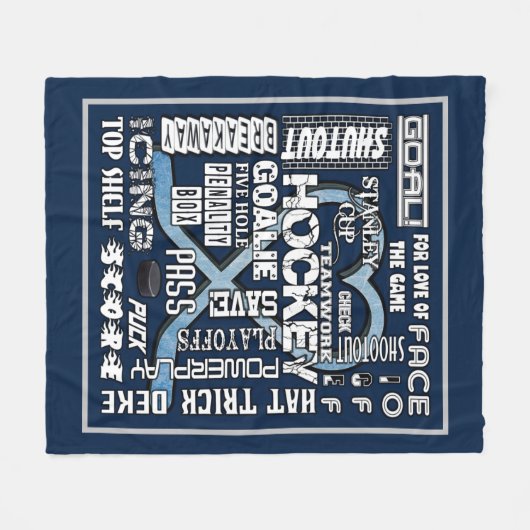 Eis Blue Heart Hockey Worte Weiße Logos 2 Fleecedecke (Vorderseite (Horizontal))