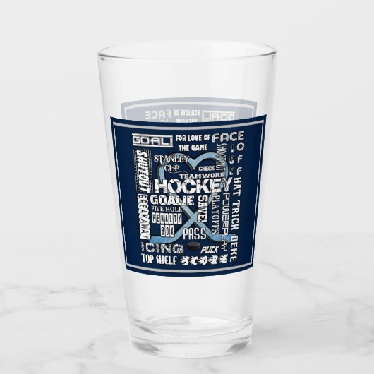 Eis Blue Heart Hockey Worte Weiße Logos 2 Glas (Vorderseite)