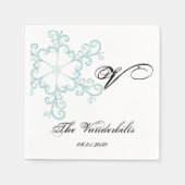 Eis Blue Heart Snowflake Wedding Serviette (Vorderseite)