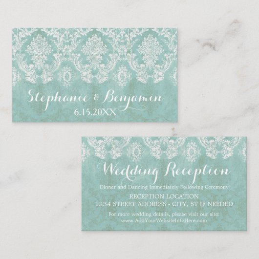 Eis Blue Rustic Damask Hochzeitskarte Begleitkarte (Vorne/Hinten)