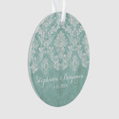 Eis Blue Rustic Damask Muster Hochzeit Ornament (Vorderseite)