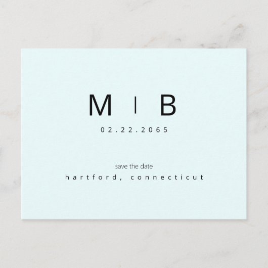 Eis Blue Tropical Monogram Wedding Save the Date Postkarte (Vorderseite)