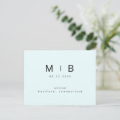 Eis Blue Tropical Monogram Wedding Save the Date Postkarte (Stehend Vorderseite)