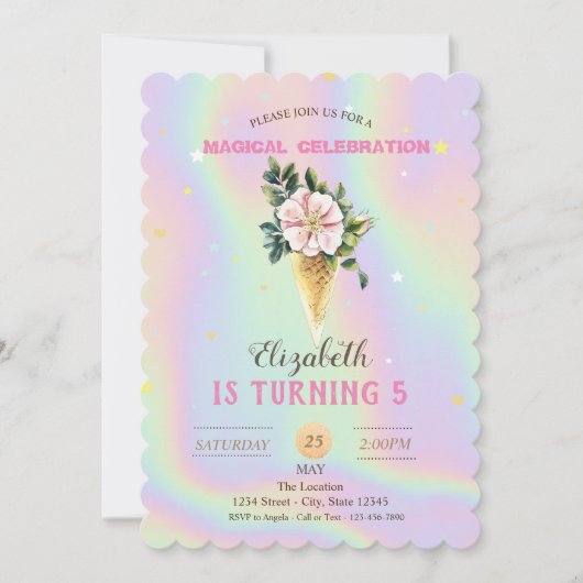 Eis Blume Holografischer Geburtstag Einladung (Vorderseite)