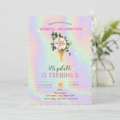 Eis Blume Holografischer Geburtstag Einladung (Stehend Vorderseite)