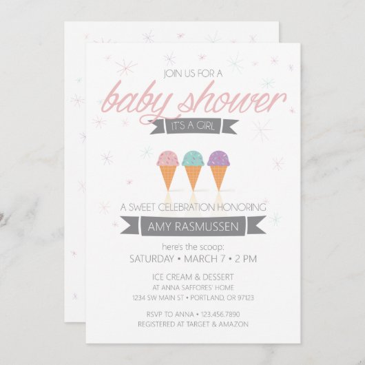 Eis Cream Baby Einladung - Es ist ein Mädchen (Vorne/Hinten)