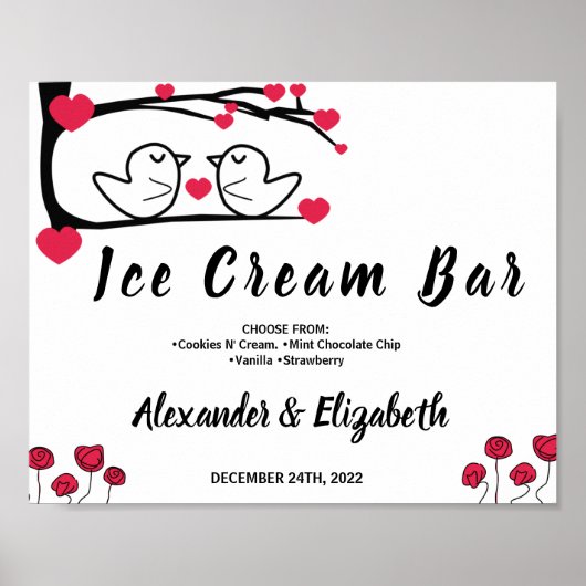 Eis Cream Bar Hochzeit Love Bird-Zeichen Poster (Vorne)