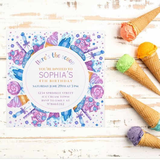 Eis Cream Birthday Girls Kinder Hier ist der Schuh Einladung