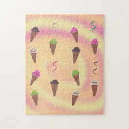 Eis Cream Cones auf einem rosa orange-gelben wirbe Puzzle