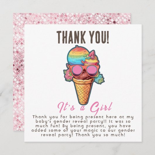 Eis Cream Gender Reveal Party Ein Mädchen Dankeskarte (Vorne/Hinten)