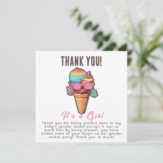 Eis Cream Gender Reveal Party Ein Mädchen Dankeskarte (Stehend Vorderseite)