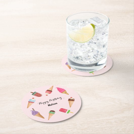 Eis Cream Popsim Party Rosa Paper Untersetzer (Vor Ort)