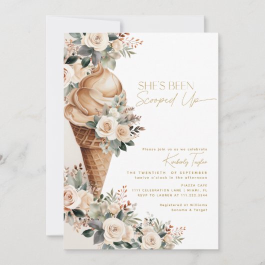 Eis Cream Scoopup Floral Boho Brautparty Einladung (Vorderseite)