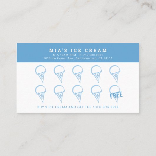 Eis Cream Shop Hand bemalt Blue Loyalty Card Visitenkarte (Rückseite)