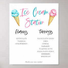 Eis Cream Sundae Station Gender Reveal Party Sign Poster
