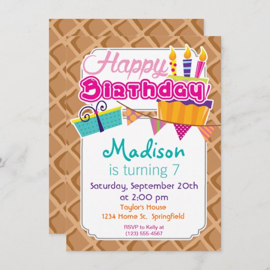 Eis Cream Waffle Cone Pattern Einladung (Vorne/Hinten)