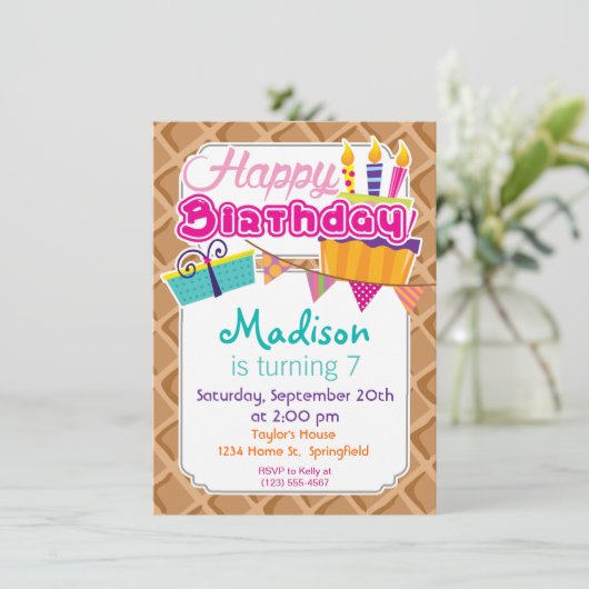 Eis Cream Waffle Cone Pattern Einladung (Stehend Vorderseite)