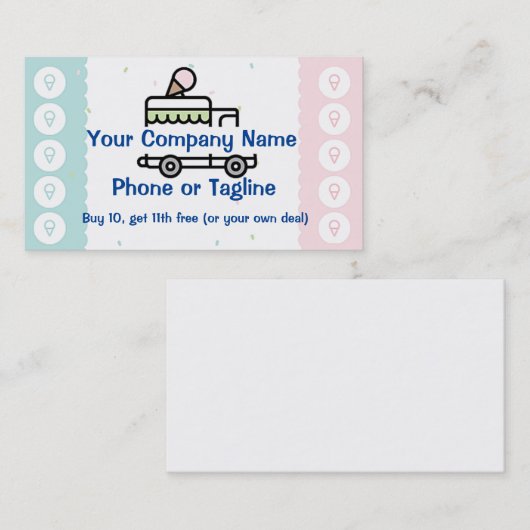 Eis Creme Truck Loyalty Punch Card Visitenkarten Treuekarte (Vorne/Hinten)