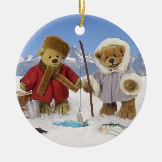 Eis, das Dinky Bären fischt Keramik Ornament (Vorne)