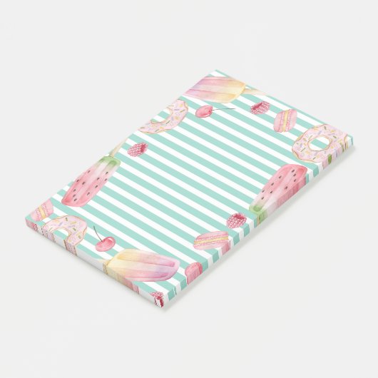 Eis, Früchte, Donuts Streifen Post-it Klebezettel (angewinkelt)