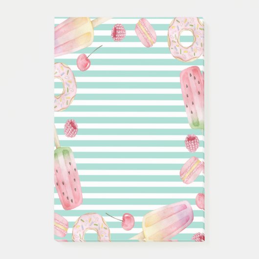 Eis, Früchte, Donuts Streifen Post-it Klebezettel (Vorderseite)