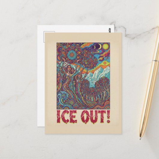Eis-Hippie-Leute-demonstrieren-draußen Postkarte (Vorderseite/Rückseite Beispiel)