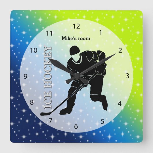 Eis-Hockey Quadratische Wanduhr (Vorderseite)
