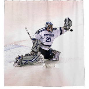 Eis-Hockey-Torhüter mit Ihrem Namenszeichnen Duschvorhang