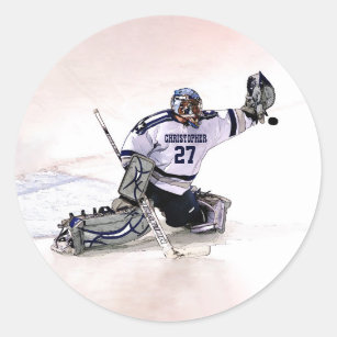 Eis-Hockey-Torhüter mit Ihrem Namenszeichnen Runder Aufkleber