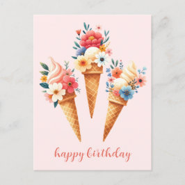 Eis mit Blumen- happy birthday- Aquarell Postkarte