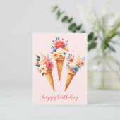 Eis mit Blumen- happy birthday- Aquarell Postkarte (Stehend Vorderseite)