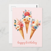Eis mit Blumen- happy birthday- Aquarell Postkarte (Vorne/Hinten)