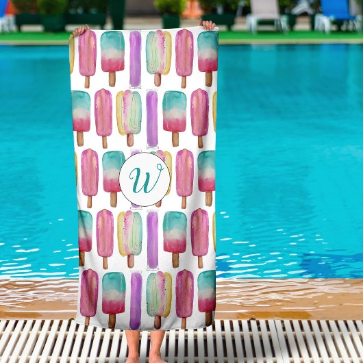 Eis Pop Eiscreme Farblich Niedlich trendy Monogram Strandtuch