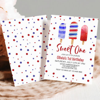 Eis Pops Sweet One Red White Blue 1. Geburtstag Einladung