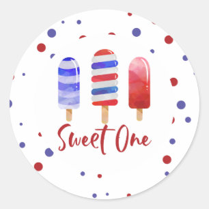 Eis Pops Sweet One Red White Blue 1. Geburtstag Runder Aufkleber