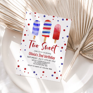 Eis Pops Zwei Sweet Red White Blue 2. Geburtstag Einladung