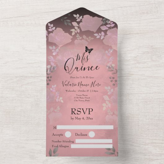 Eis Rose Rosa Blumenquinceanera Alles in einer Inv All In One Einladung (Innen Boden)