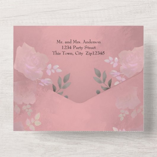 Eis Rose Rosa Blumenquinceanera Alles in einer Inv All In One Einladung (Rückseite)