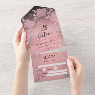 Eis Rose Rosa florale 16 . Geburtstag alles in ein All In One Einladung