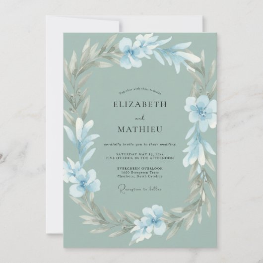 Eis Silber Kranz Hochzeit Einladung (Vorderseite)