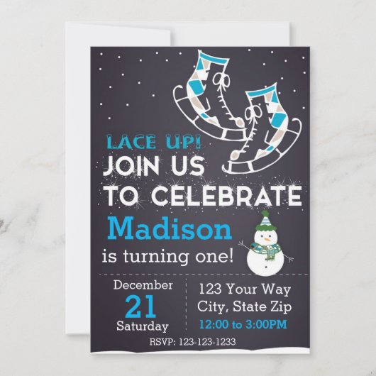 Eis-Skate-Geburtstags-Einladung (blau) Einladung (Vorderseite)