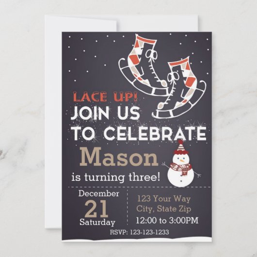 Eis Skate Geburtstagseinladung (rot) Einladung (Vorderseite)