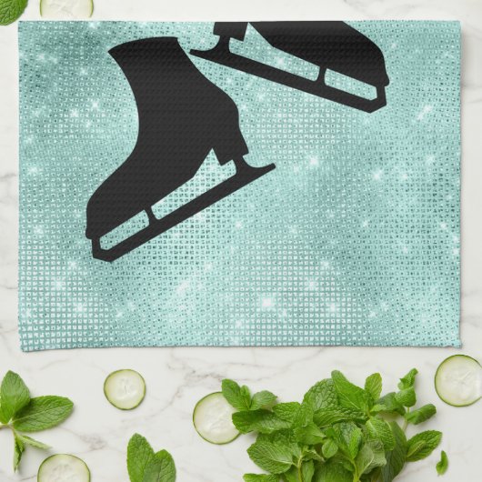 Eis Skate Handtuchfigur Skate türkis Funkeln Geschirrtuch (Gefaltet)