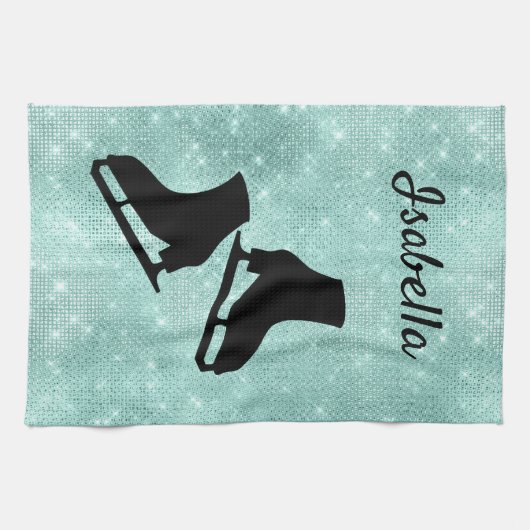 Eis Skate Handtuchfigur Skate türkis Funkeln Geschirrtuch (Horizontal)